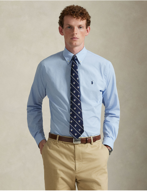 custom fit stretch poplin shirt in cabana blue white