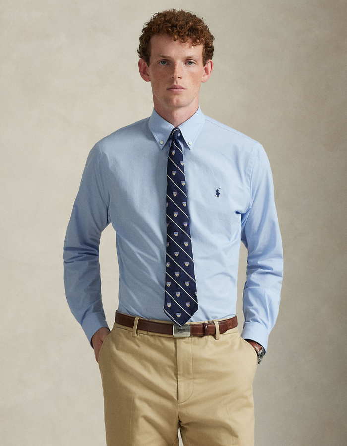 custom fit stretch poplin shirt in cabana blue white