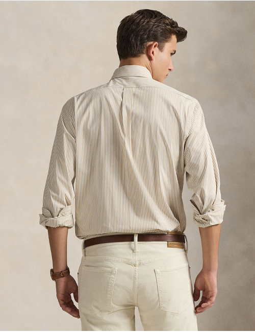 slim fit striped stretch poplin shirt in coastal beige white