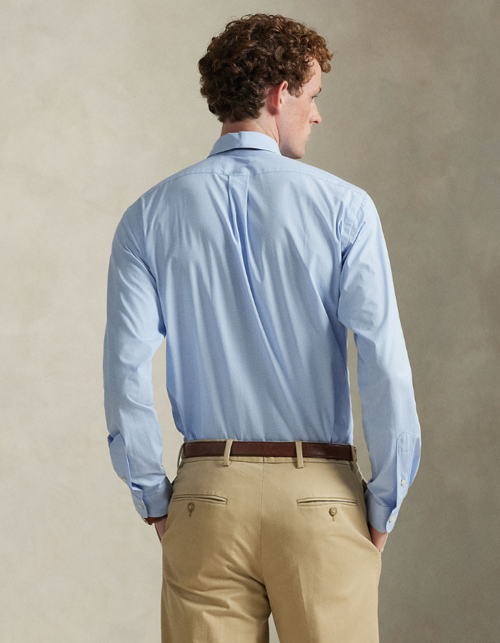 custom fit stretch poplin shirt in cabana blue white