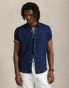 custom fit linen shirt in newport navy