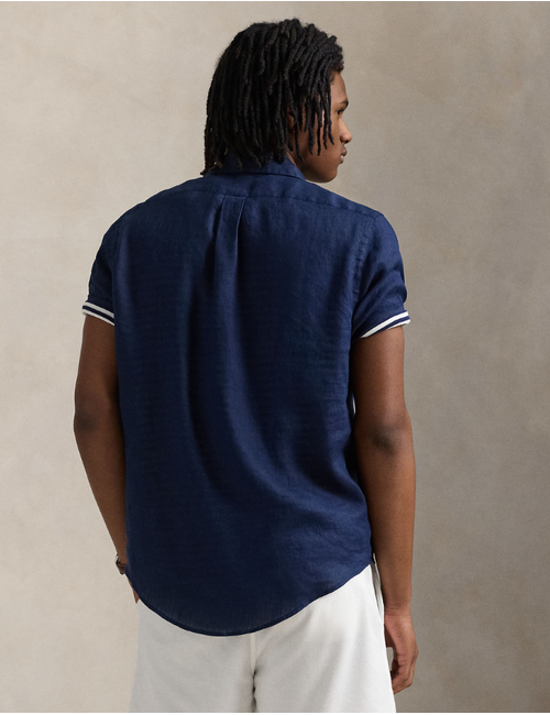 custom fit linen shirt in newport navy