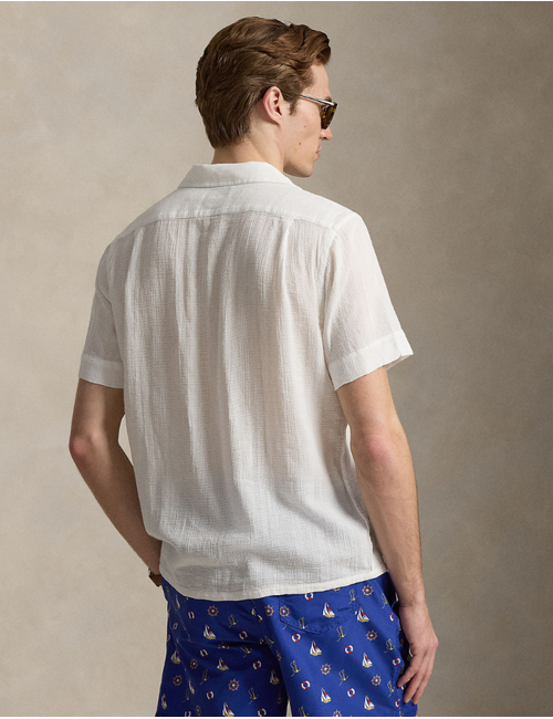 classic fit basket weave camp shirt in white