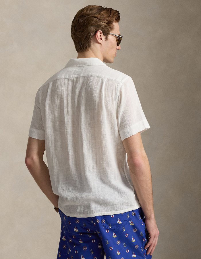 classic fit basket weave camp shirt in white