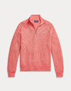 mesh knit cotton quarter zip sweater in cherry pink heather