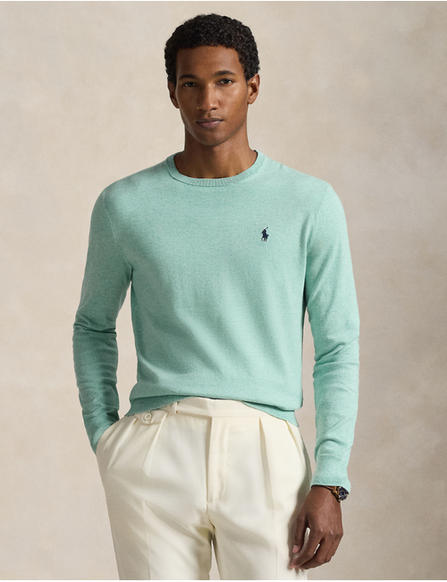 slim fit textured cotton sweater in green swallow heather