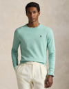 slim fit textured cotton sweater in green swallow heather