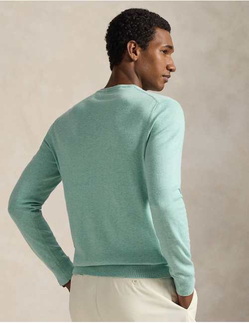 slim fit textured cotton sweater in green swallow heather