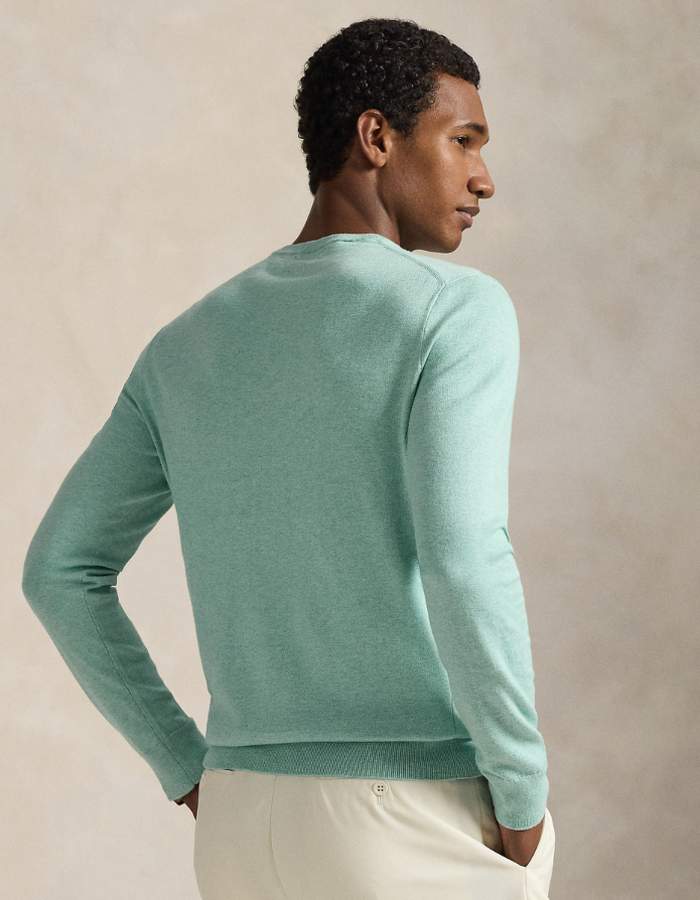 slim fit textured cotton sweater in green swallow heather