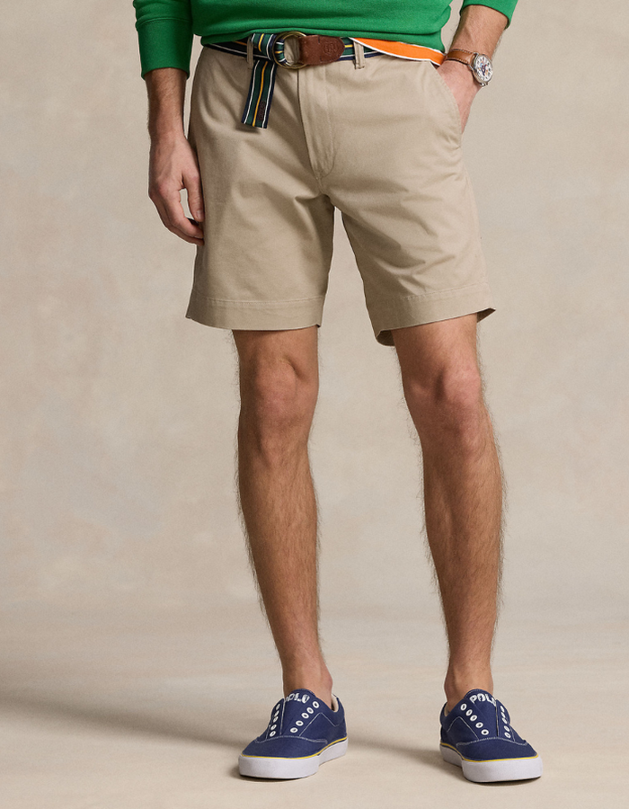 8 inch stretch straight fit chino short in khaki tan