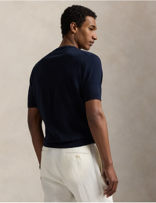 cotton crewneck short sleeve sweater in hunter navy