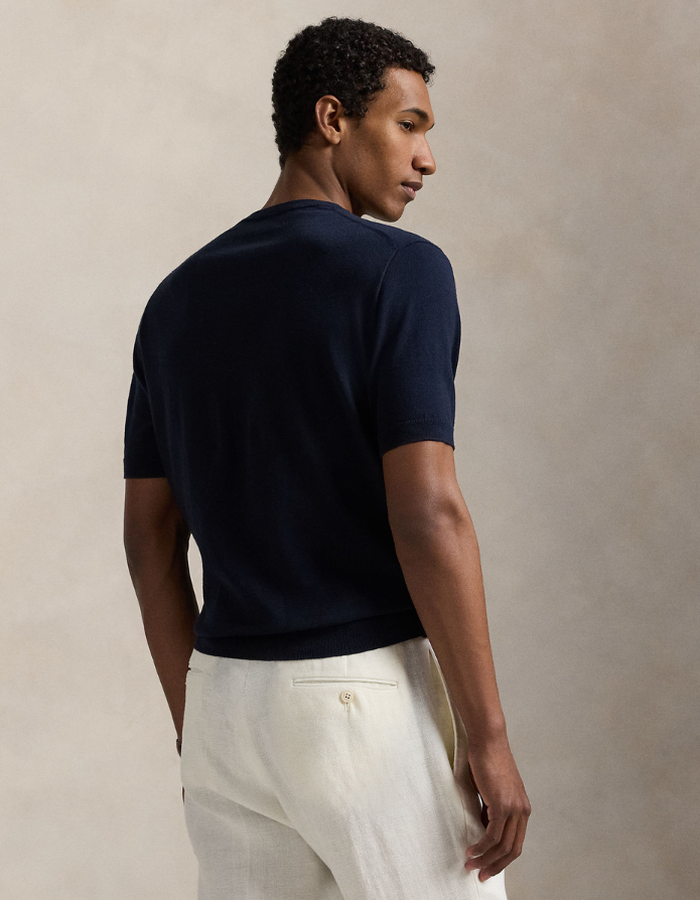 cotton crewneck short sleeve sweater in hunter navy