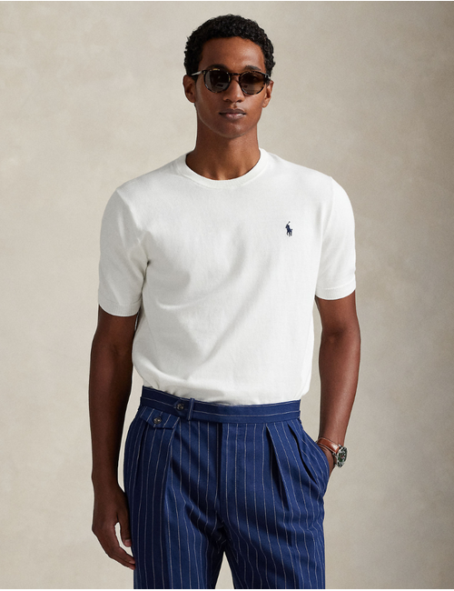 cotton crewneck short sleeve sweater in deckwash white w navy pp