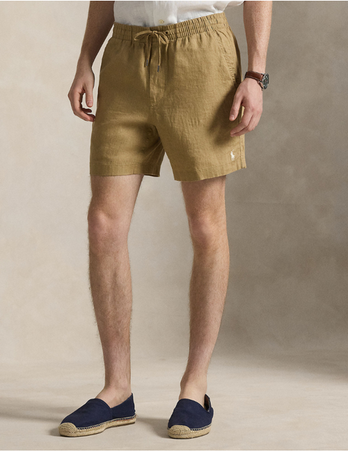 6 inch polo prepster linen short in cafe tan