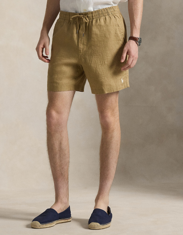6 inch polo prepster linen short in cafe tan