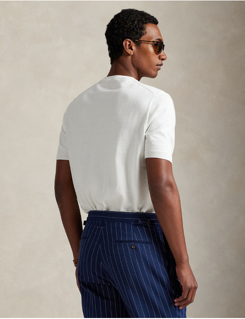 cotton crewneck short sleeve sweater in deckwash white w navy pp