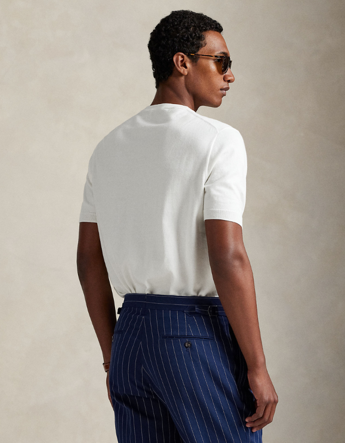 cotton crewneck short sleeve sweater in deckwash white w navy pp