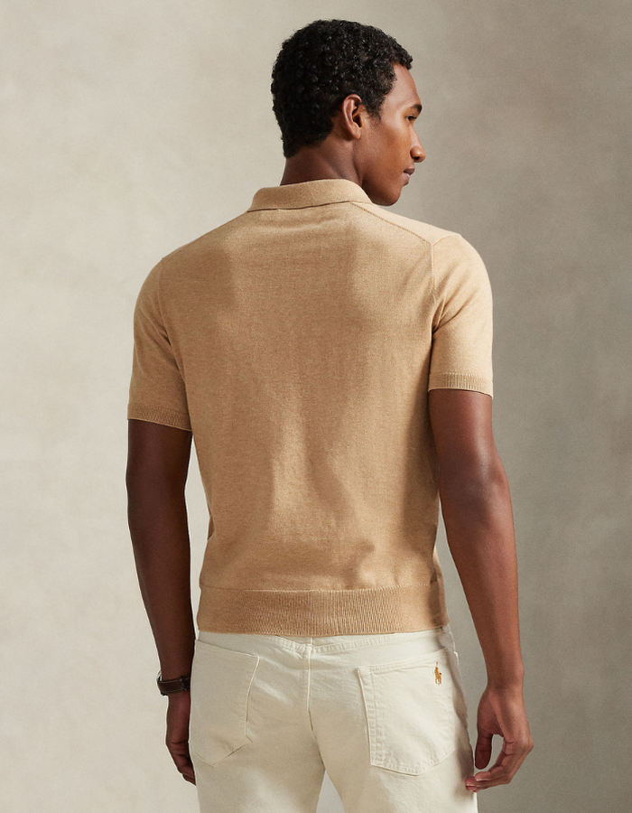 cotton polo collar sweater in camel melange