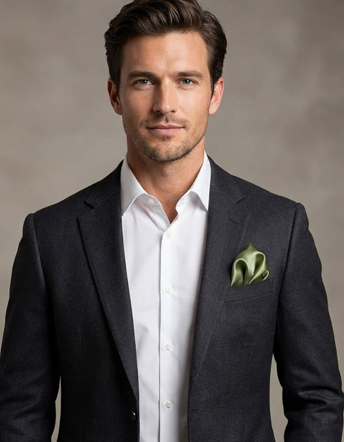 Luxe zijden pochet in olijfgroen