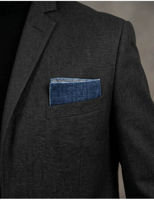 Luxe 100 procent zijden pochet in denimblauw met lichtblauwe bies