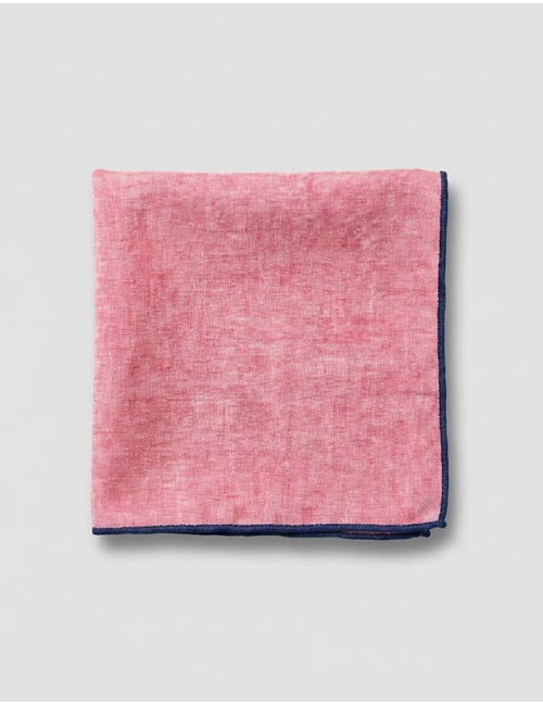 Luxe 100 procent zijden pochet in roze met marineblauwe bies