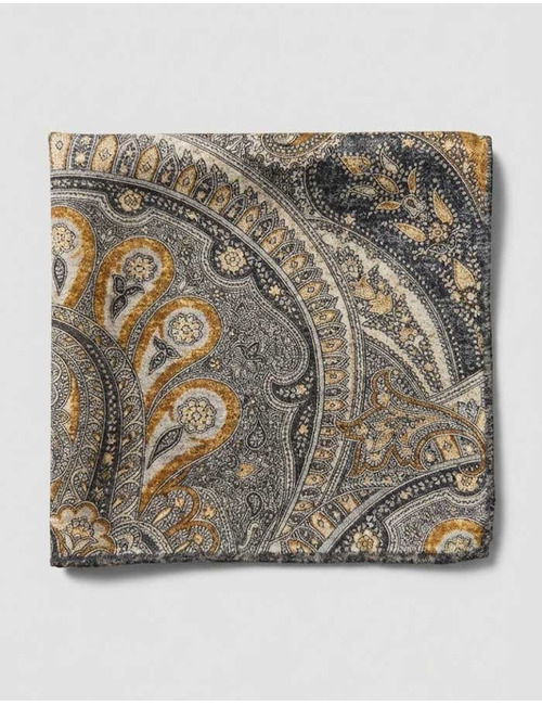 Luxe 100 procent zijden pochet met goudgrijs paisleydessin