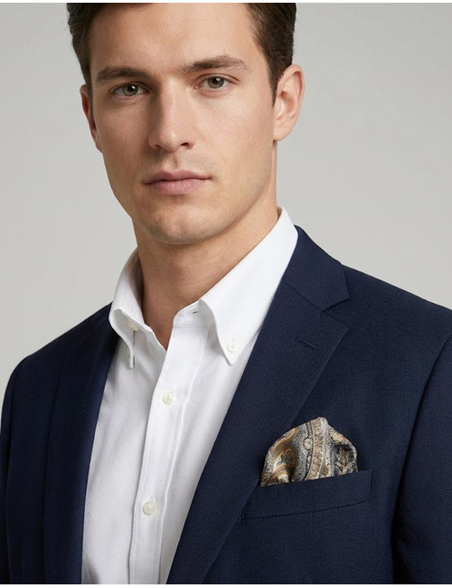 Luxe 100 procent zijden pochet met goudgrijs paisleydessin