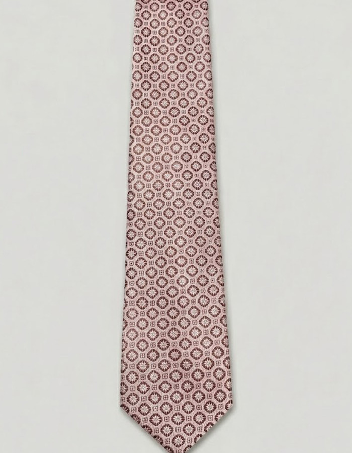 Luxe zijden das met verfijnd rond dessin in oudroze