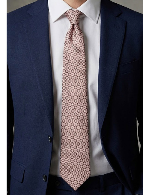 Luxe zijden das met verfijnd rond dessin in oudroze