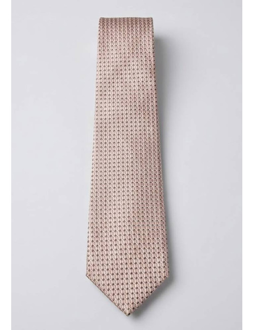 Luxe zijden das met verfijnd structuurdessin in lichtroze met beige nuance