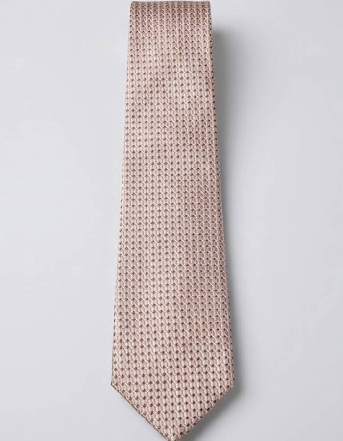 Luxe zijden das met verfijnd structuurdessin in lichtroze met beige nuance