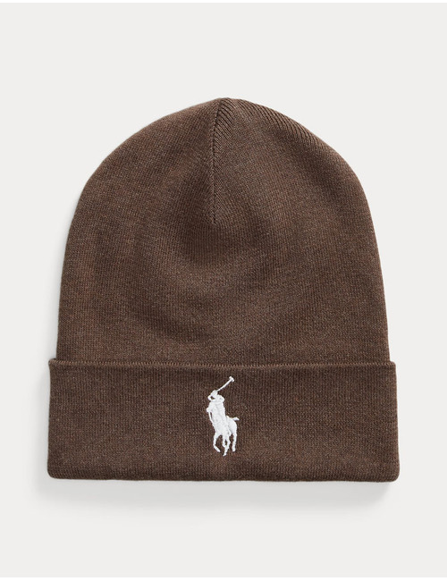 Zachte gebreide beanie van gekamd katoen in nutmeg brown heather