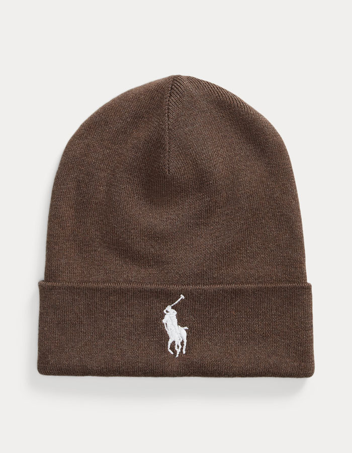 Zachte gebreide beanie van gekamd katoen in nutmeg brown heather