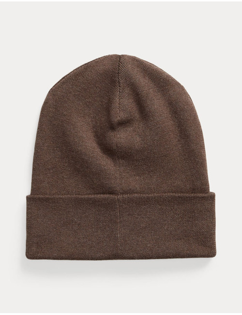 Zachte gebreide beanie van gekamd katoen in nutmeg brown heather
