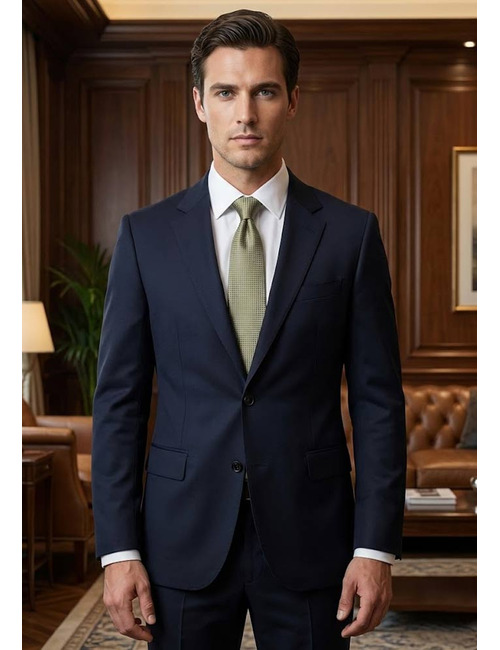 Luxe zijden das met fijn rasterpatroon in olijfgroen