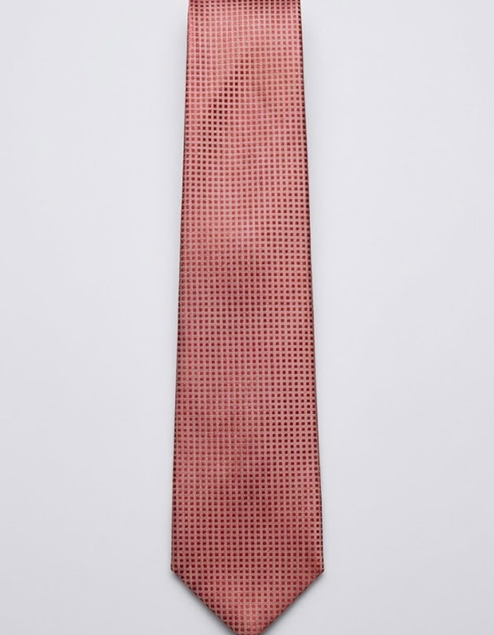 Luxe zijden das met verfijnd dessin in zalmroze