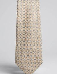 Luxe zijden das met verfijnd dessin in beige en lichtblauw