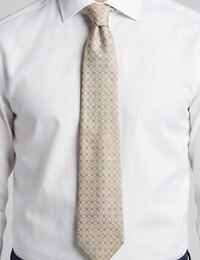 Luxe zijden das met verfijnd dessin in beige en lichtblauw