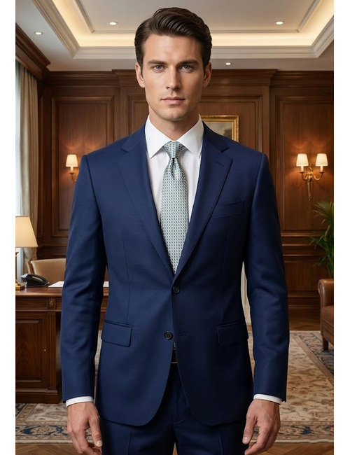 Luxe zijden das met grafisch dessin in lichtblauw en geel