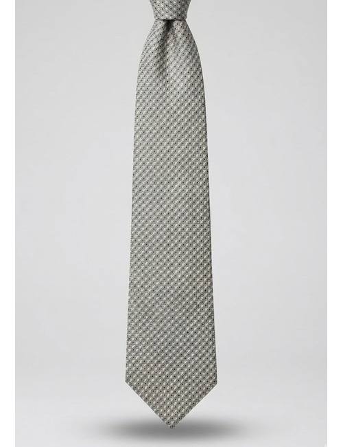 Luxe zijden das met microdessin in lichtgrijs en beige