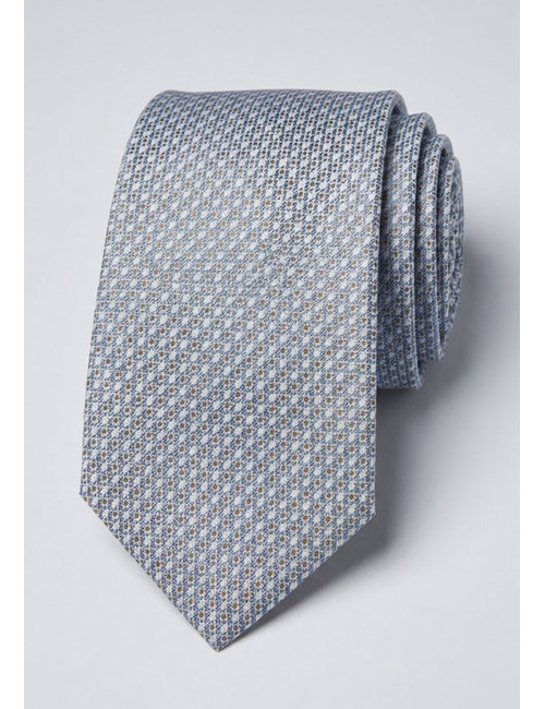Luxe zijden das met fijn microdessin in lichtblauw en beige
