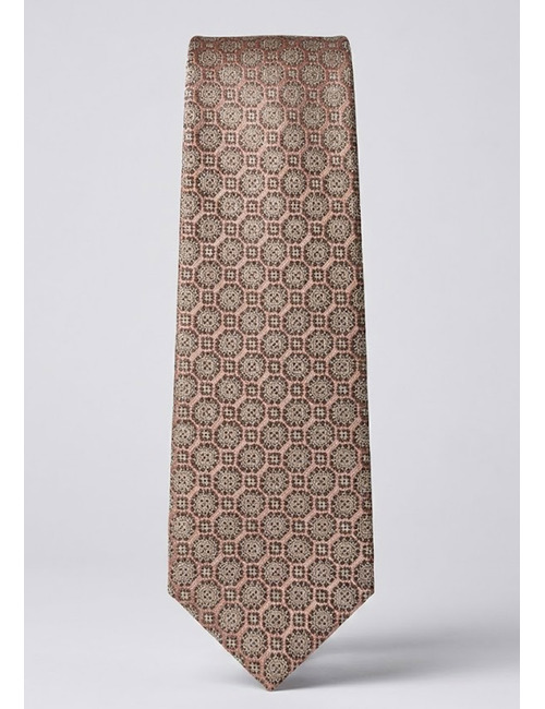 Luxe zijden das met klassiek medaillon dessin in bruintinten