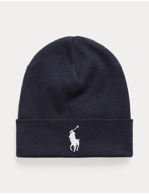 Gekamde katoenen beanie met geborduurd logo in navy heather