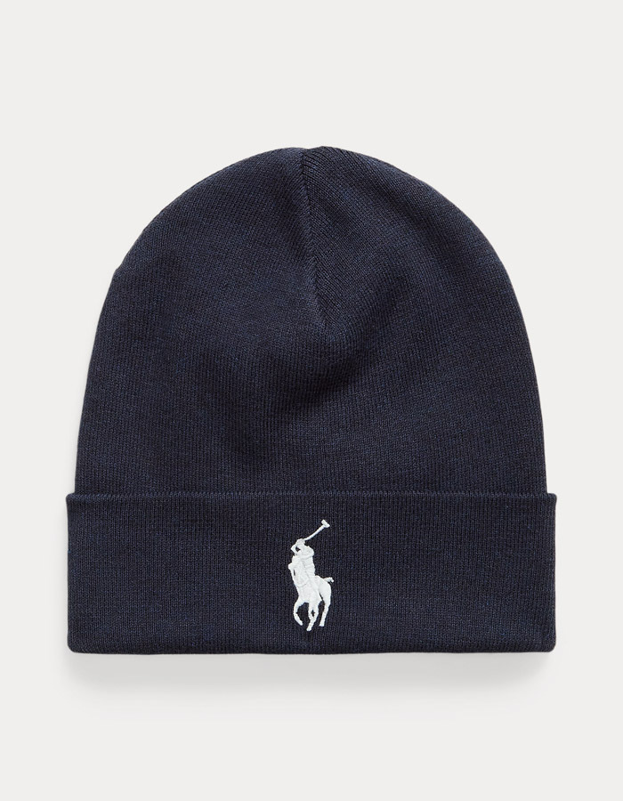 Gekamde katoenen beanie met geborduurd logo in navy heather