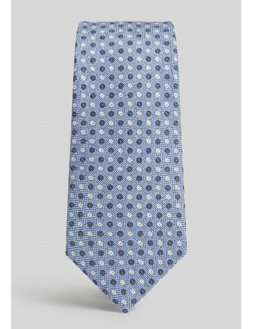 Luxe zijden das met microdessin in lichtblauw en navy