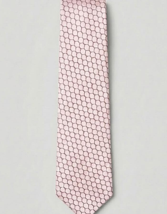 Luxe zijden das met geometrisch dessin in lichtroze