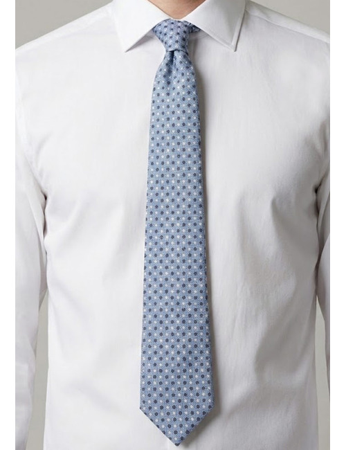 Luxe zijden das met microdessin in lichtblauw en navy