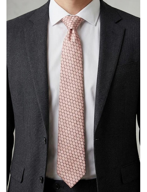 Luxe zijden das met geometrisch dessin in lichtroze