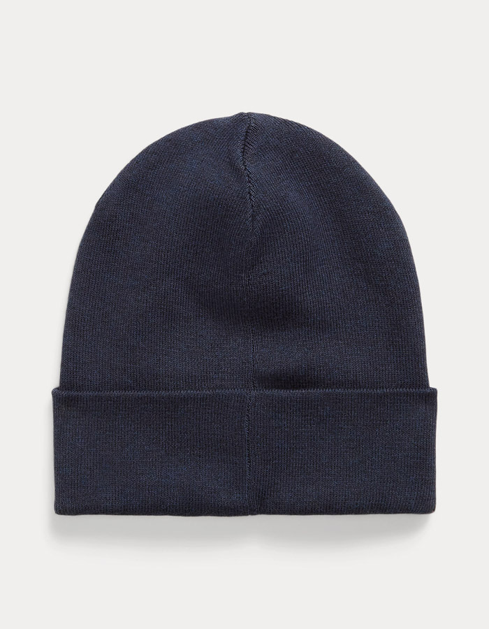 Gekamde katoenen beanie met geborduurd logo in navy heather