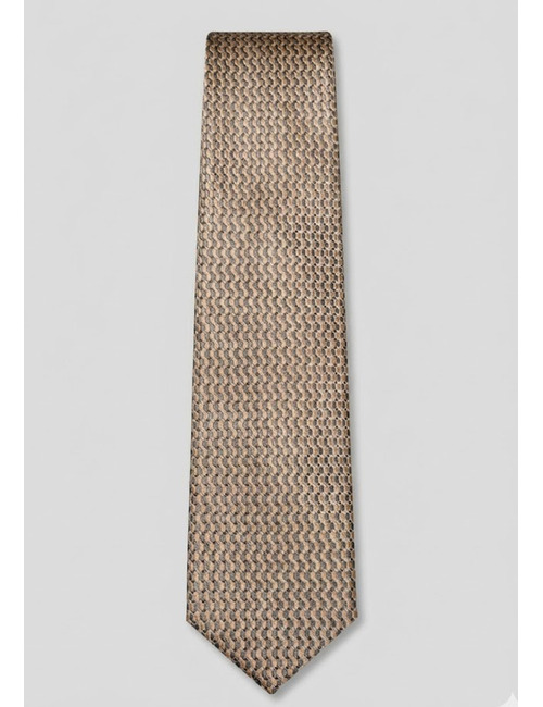 Luxe zijden das met fijn structuurdessin in zandkleur